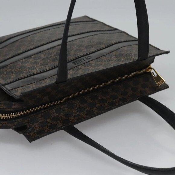 CELINE Macadam Canvas Hand Bag PVC Leather Black Brown Auth bs23202 - Picture 7 of 16